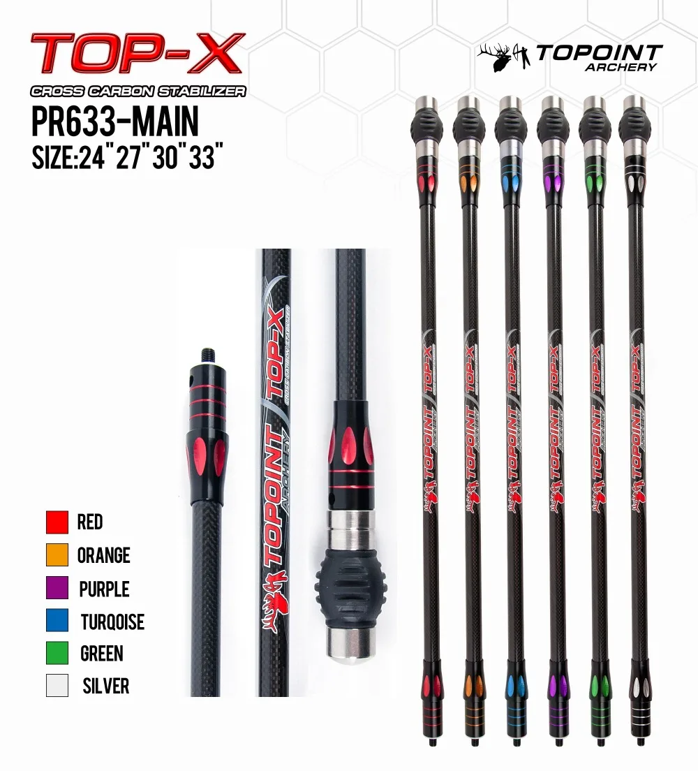 

Topoint Archery PR633 Main-Bar24/27/30/33In Double Color Compound Bow 3kPure Carbon Fiber Stabilizer For Bow Shooting Balance