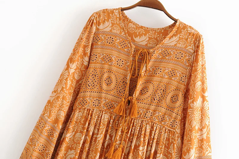 TEELYNN Цыганская туника boho платье 2019 Lioness с цветочным принтом осенние платья
