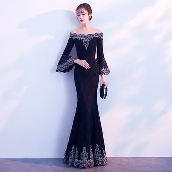 

Elegant Long Formal Evening Dresses 2019 Ever Pretty New Mermaid Boat Neck Long Sleeve Lace Appliques PromParty Gowns Robe Soire