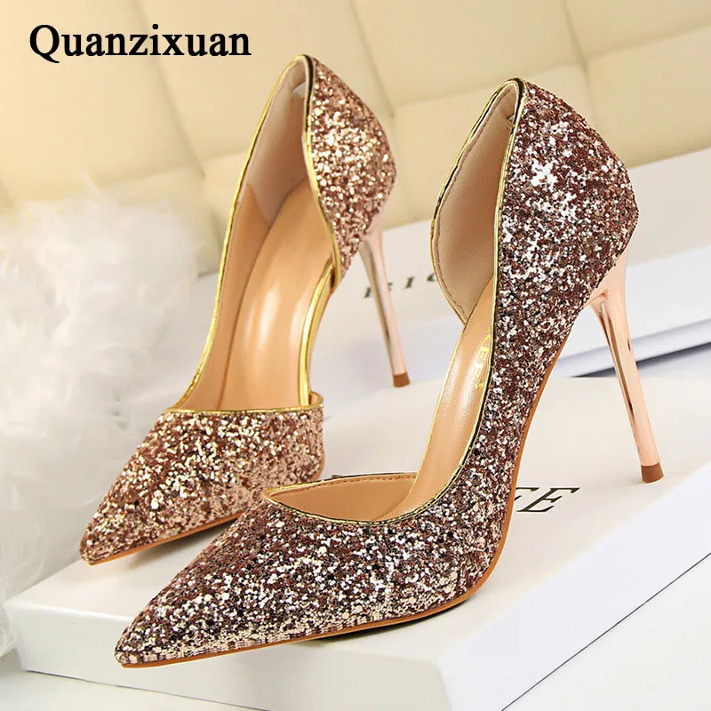 

Women Pumps Extrem Sexy High Heels Women Shoes Thin Heels Female Shoes Wedding Shoes Gold Sliver Ladies Shoes Kitten Heels