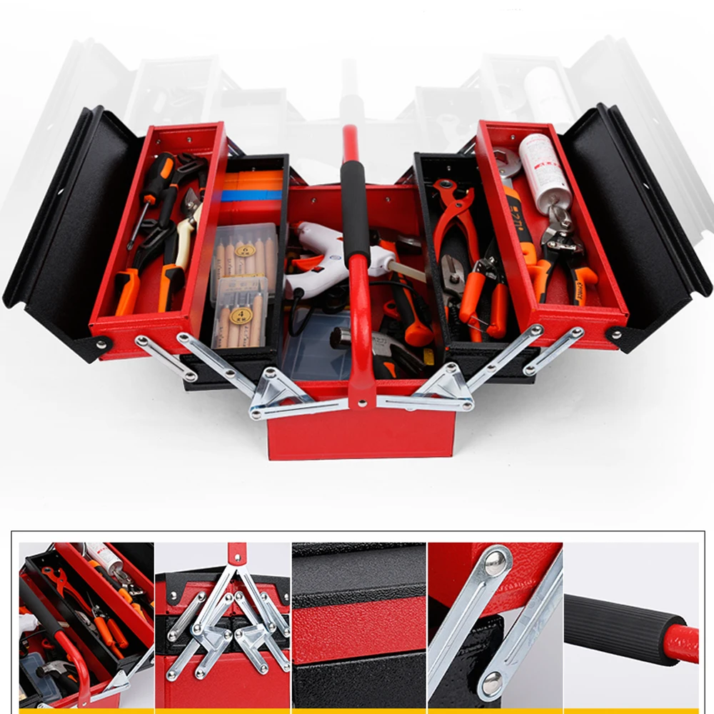 4-Tray&3-Layer Folding Iron Tools Organizer Box with Handle Multi-Functional Lock Hole Design Home Use Large Capacity Storage 4-Tray&3-Layer Folding Iron Tools Organizer Box with Handle Multi-Functional Lock Hole Design Home Use Large Capacity Storage