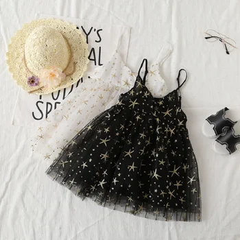 

2019 Summer Children's Spaghetti Strap V Neck Star Print Beach Tutu Mesh Dress Princess Girls Party Dresses vestidos