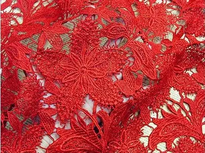 

Red Crocheted Lace Fabric, venise embroidered net hollow out vintage lace fabric with maple florals, MF041