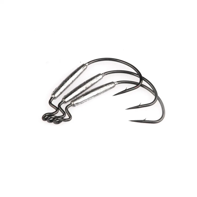 Fishing Soft Worm Hook With Lead Wide Belly Black Nickel Soft Lures Hooks Grub Texas Rig Barbed Fishhook Cylinder Lead Sinker