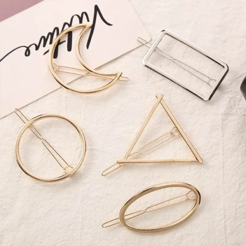 Fashion Woman Hair Accessories Triangle Clip Pin Metal Geometric Alloy Hairband Moon Circle Hairgrip Barrette Girls Holder |