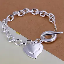 Fina del verano del estilo de plata chapada pulsera 925-sterling-silver joyería bijouterie 2 heart chain pulseras para mujeres hombres SB284