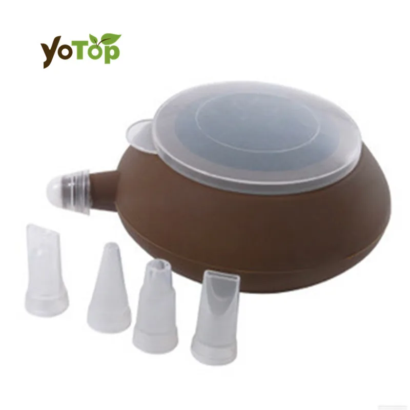 

YOTOP Two Size Brown Silicone Tea-pot Shaped Food Degree Piping Pot Dessert Decorators For Milk Sauce Macaron Decoration Pot