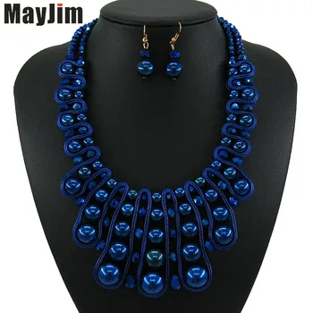 

Statement necklace Fashion blue pearl jewelry sets gold chain crystal dubai bridal jewelry sets Vintage bead Bijoux Accessories