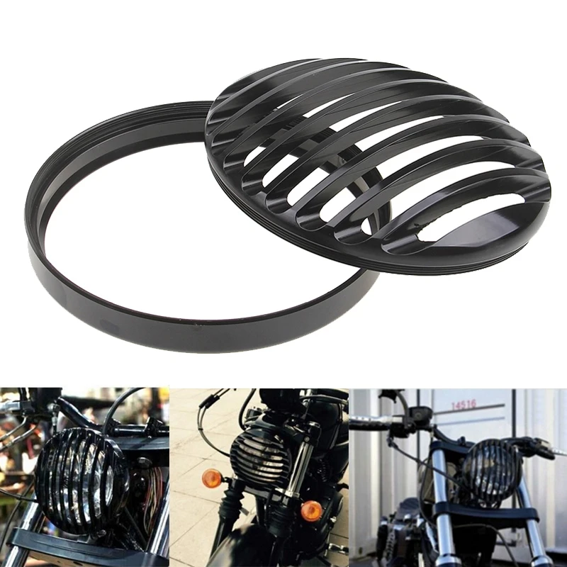 Black Anodized Motorcycle Headlight Grill Cover Lights Cafe Racer For Suzuki Yamaha Harley