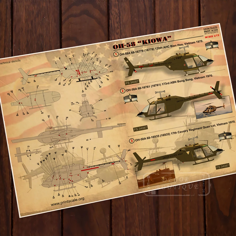 OH-58 68-16779 120th вьетнамская карта вертолета войны Классические винтажные Ретро