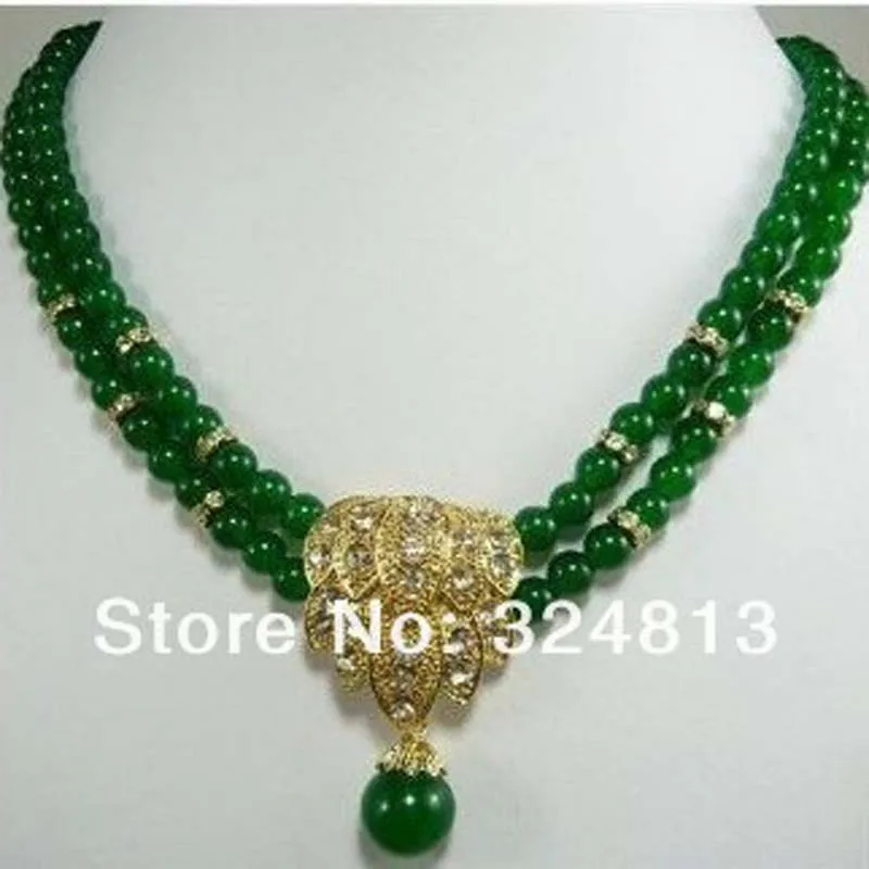 

New fashion Wonderful 2row green flower shape pendant necklace #1114