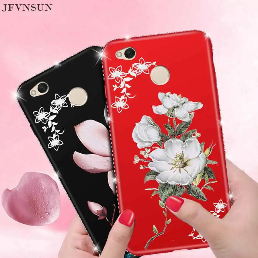

New Rhinestone Case For Xiaomi Redmi 4X Luxury 3D Relief Flower Girl Pattern Soft Silicone Protective Cover xiaomi Redmi 4X Case