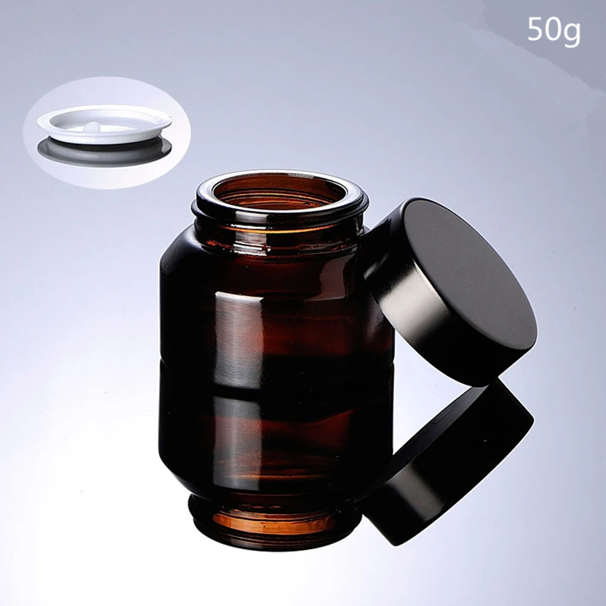 Download 20Pcs Amber Glass Cosmetic Bottle Jar Black Cap Glass Eye Cream Bottle Brown Glass Bottle Face ...
