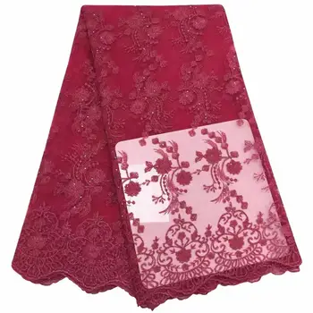 

pink African Mesh Lace Fabric 2019 High Quality Lace Embroidered Nigeria French Tulle Lace Fabric For Women Dress