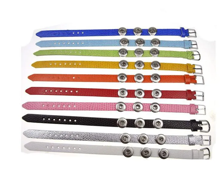 

Fashion SE0091 Beauty Simple Leather Trendy 10pcs mixed snap Bracelets Bangles Watchband 21CM fit 12MM snap buttons wholesale