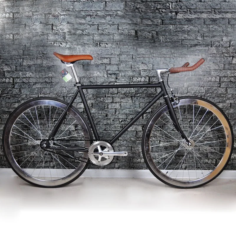 Road Bicycle newest Design Fixed Gear BikeDiy Complete Road Bike, Retro black frame plating frameType 700C bike 52cm frame