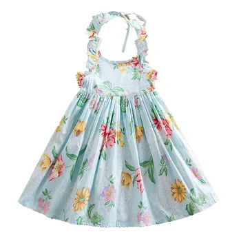 

New style children's wear summer woven dress girl sleeveless backless dress