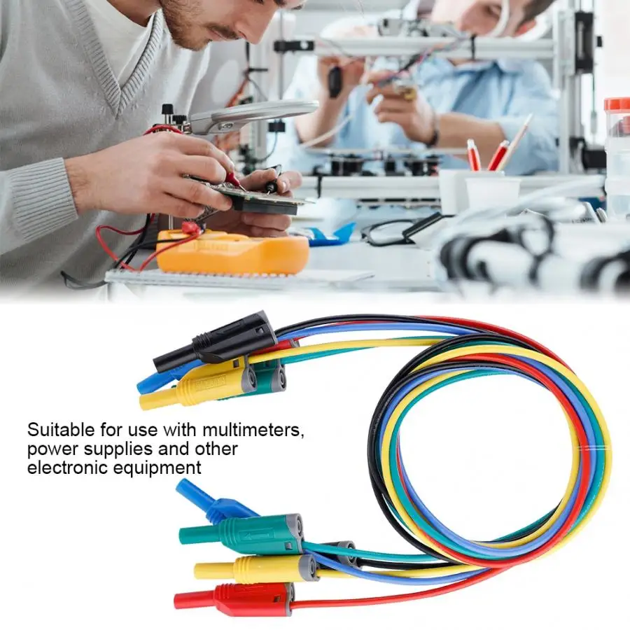 

5pcs/Lot P1050-1 Durable 4mm Banana Plug Cable Safety Soft Silicone Wire Stack Test Lead 14AWG for Multimeter Power Cables
