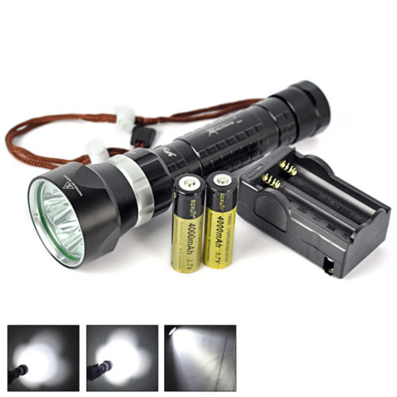 Underwater 100M 8000LM 4x XM L2 LED Scuba Diving Flashlight Torch+18650