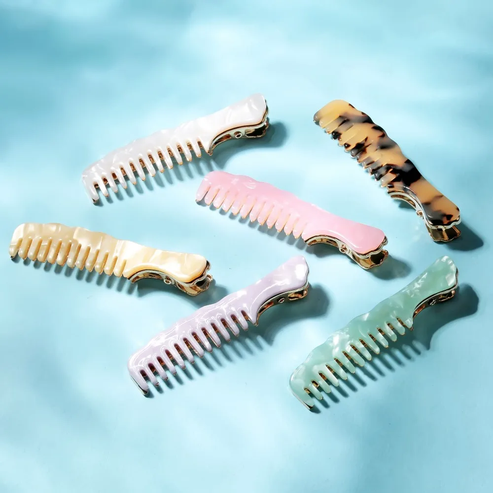 

Fashion Acrylic Hairpin Leopard Comb-Shaped Gold Metal Resin Hair Clip Women Girl Party Tortoiseshell Barrettes Hair Accessories
