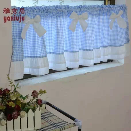 

Good look Colored splice plaid bow short curtain Kitchen semi-shade curtain Coffee curtain 40 *150cm
