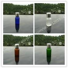 10 мл Прозрачный/коричневый/зеленый/синее матовое стекло бутылка с алюминиевой крышкой серебристый колпачок(Гладкий)+ прозрачная вставка. пузырек для масла, для эфирного масла