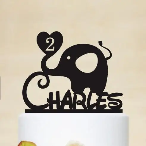 Индивидуальное Имя возраст слон день рождения акрил топперы для торта свадебные Крещение младенца душ Крещение Декорации для вечеринок