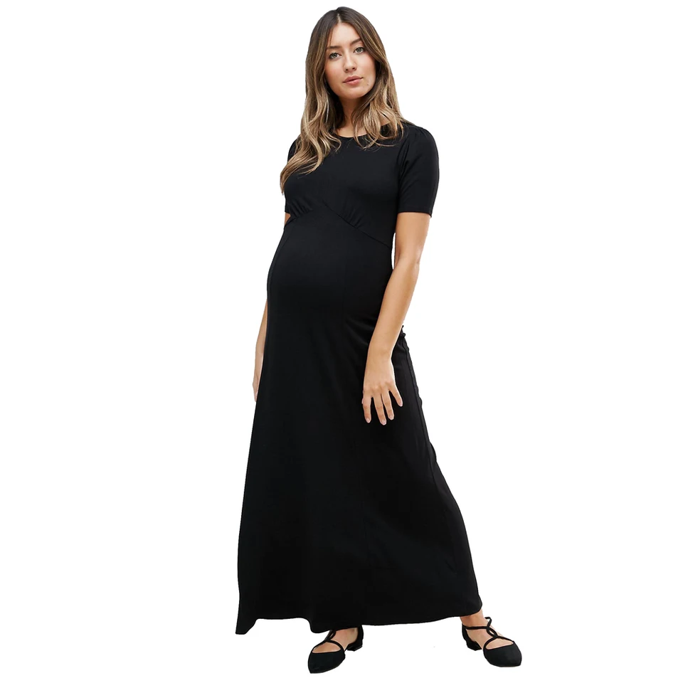 black maternity maxi dress with sleeves