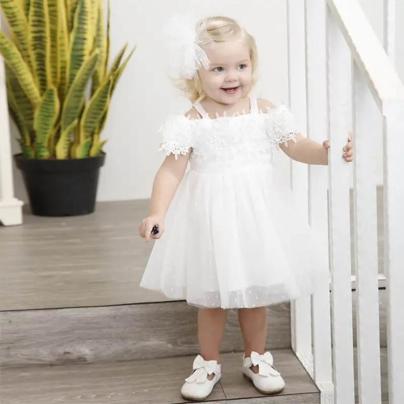 Retail 2018 Summer New Baby Girl White Princess Dresses Lace Collar Off