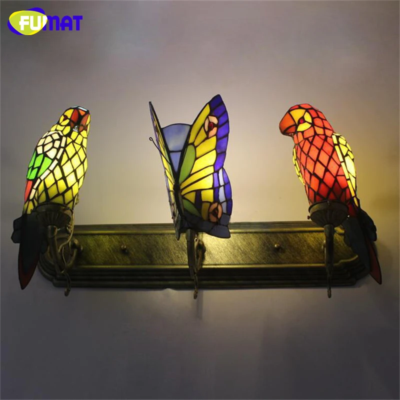 Lâmpada de Parede Feito à Mão Barra do Hotel Luz do Corredor Fumat Borboleta Arte Papagaio Vitrais Sombra Luzes Interior Arandela 4 High Quality Luzes e Iluminação