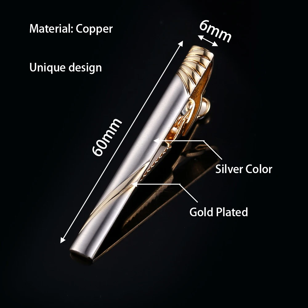 Tie Clip Tie Clips For Men Gold/Silver Plated Tie Pin Unique Design Box Pins Bar Company Meeting Banquet Suit Appointment QiQiWu