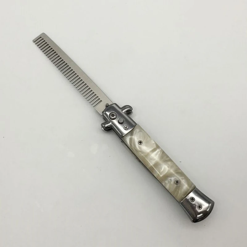 Pro Automatic Foldable Knife Comb Hair Trimmer butterfly Mens Pocket Comb stainless steel spring jump Brush Salon Beauty Tool 4