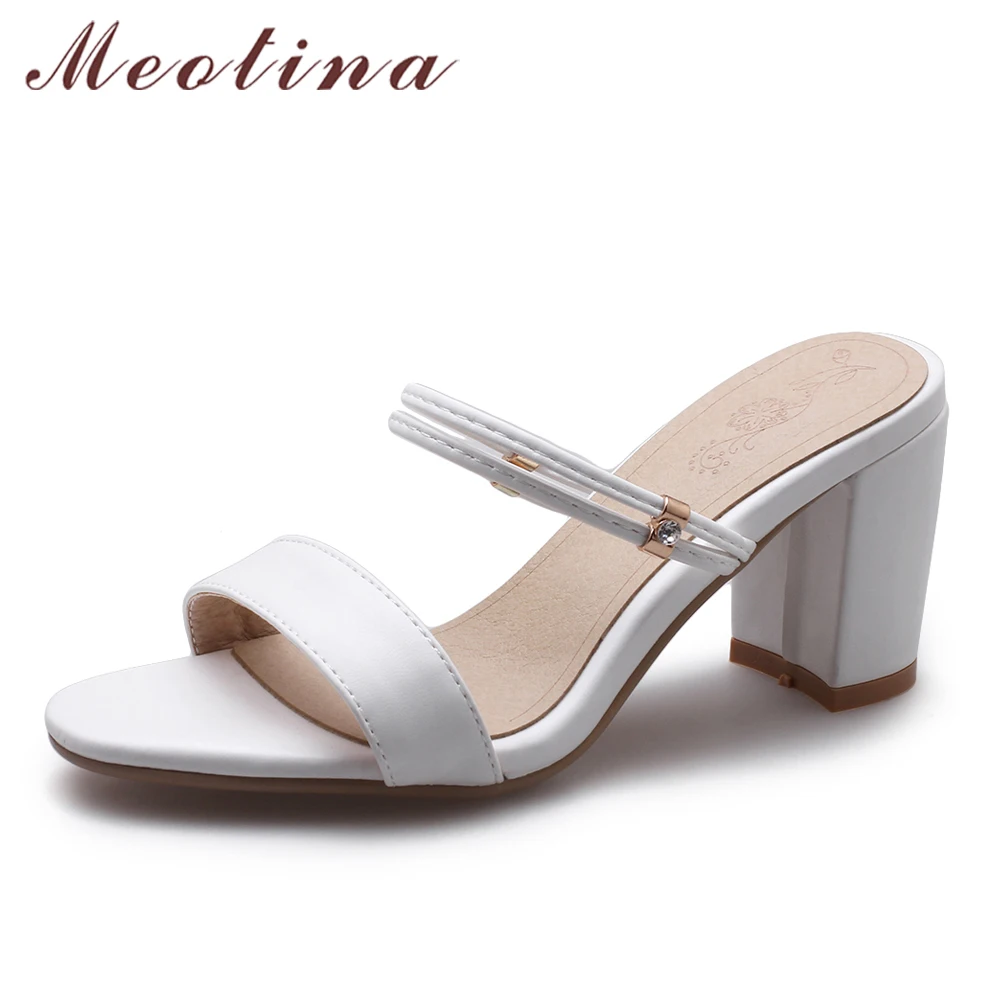 

Meotina Women Sandals High Heels Ladies Summer Shoes White Peep Toe Block Heels Female Slippers Black 2018 New Large Size 33-43