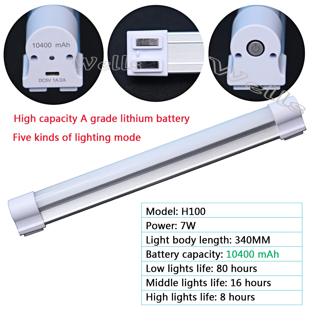 High quality 7W Rechargeable LED Tube Wireless multi-function Emergency lights for Indoor /led camping lamp