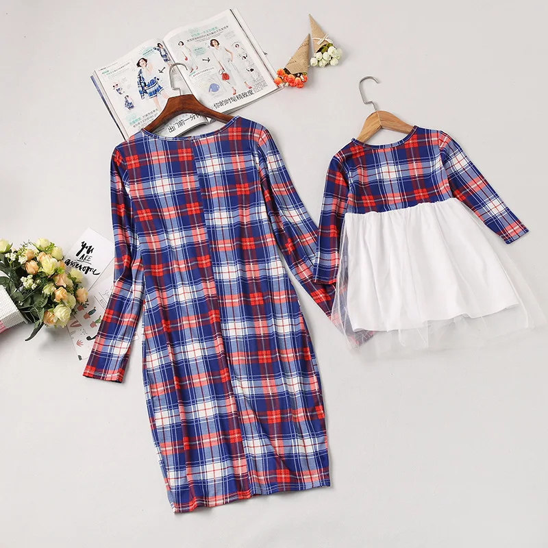 ZSIIBO/ модные Семейные комплекты в клетку, платье для мамы и дочки, женское платье, платье для маленьких девочек, праздничная одежда для мамы и маленькой девочки