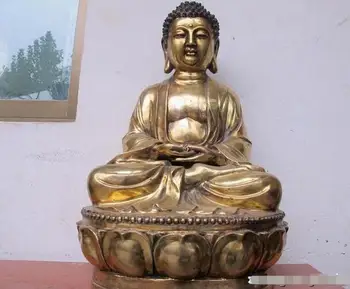 

22"Tibet Buddhism Temple pure Brass carve Amitabha Sakyamuni Buddha Statue