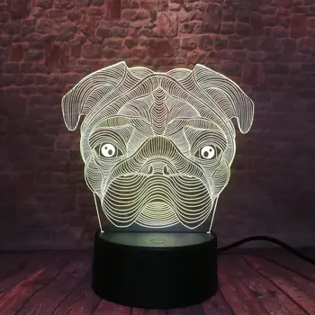 

3D Illusion Led Lamp 7 Colors Change Nightlight Desk Decor Chinese Shar Pei Dog Animal Figure Model Toys