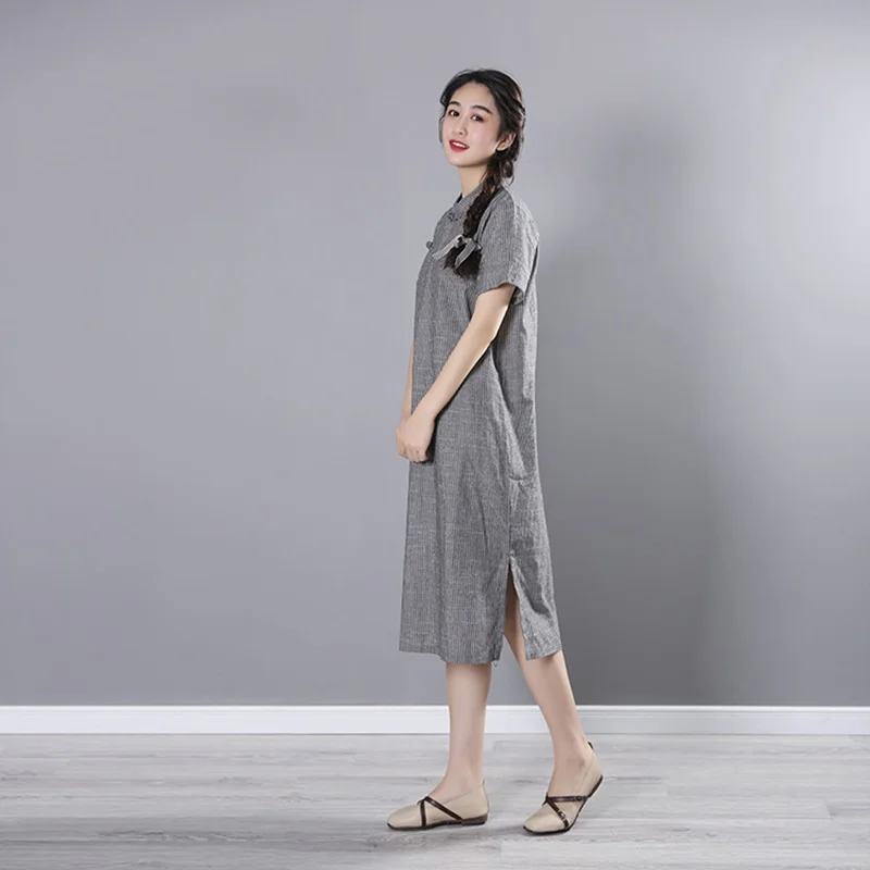 Элегантные китайские платья Cheongsam Qipao народное Платье женское Ретро восточное платье свободные полосатые летние платья TA1551