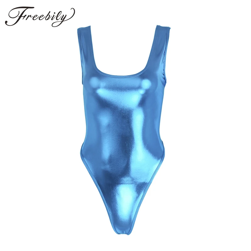 

New Sexy Women PU Faux Leather High Cut Bodysuit Thong Swimsuit Erotic Leotard Costumes Latex Bodysuit Swimwear Club Wear