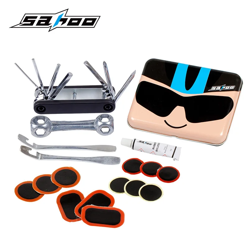

Bicycle Tire Repair Tool Set Kit Portable Iron Box Packaging Combination Parts Bike Wheel Multifunction Wrench Screwdriver Glue