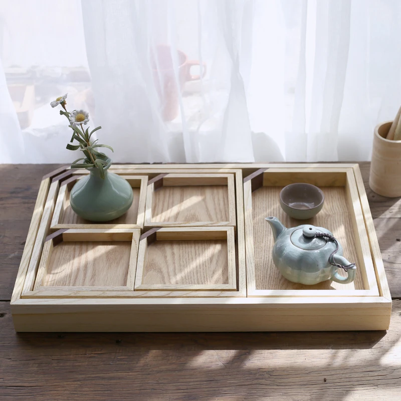 Массивная Ясеневая древесина, чайный поднос в японском стиле, набор из семи предметов, большое блюдце, фруктовое блюдо, чайный поднос, комбинация