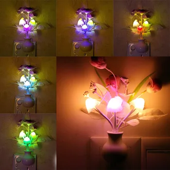

110V US Plug Mushroom Rose Light Sensor Lamp Colorful Nightlights LED Night Light Lamp Home Bedroom Decoration For Baby Kids