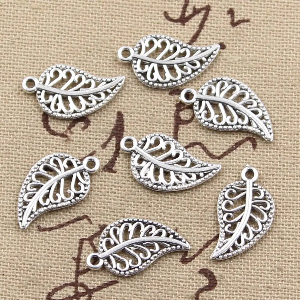 

50pcs Charms leaf 18*10mm Hollow Antique charms,Zinc alloy pendant fit,Vintage Tibetan Silver,DIY for bracelet necklace