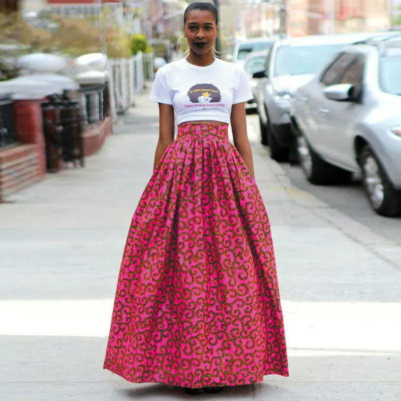 

African ankara Skirt for Women 2019 African women skirt Knee Length Large Pendulum Traditional Costume wax Print Casual Skirt