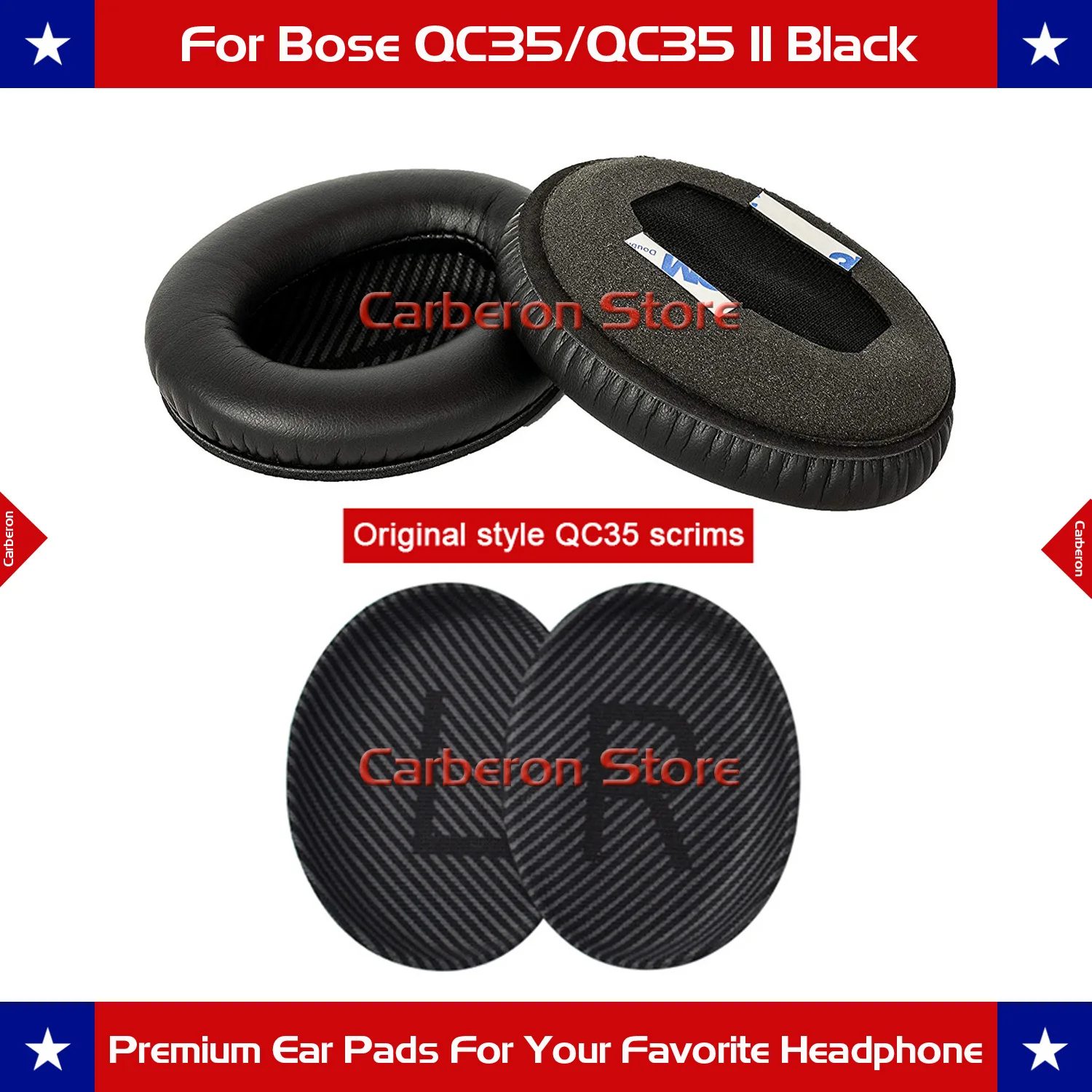 

Bose Quiet Comfort 35 Replacement Ear Pads Ear Cushions for QC35 and QC35 II Headphones with QC35 Scrims (Black)