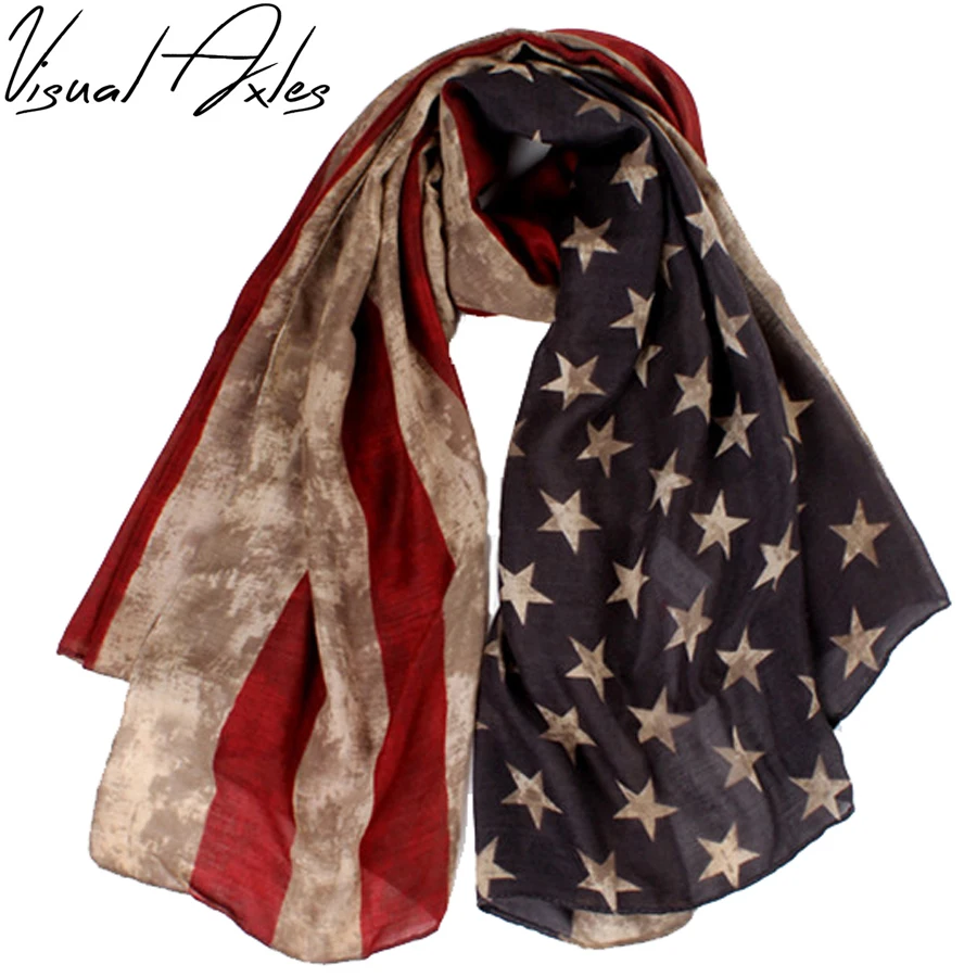 

[Visual Axles] Fourth July American Independence Day Womens' Vintage Printing American Flag Scarf