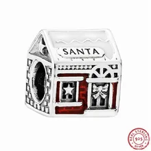 Рождественский подарок, белая и полупрозрачная Красная эмаль, домашние бусины Санты для женщин, ювелирные изделия DIY Fit PANDORA, Настоящее серебро 925, подвески FL484