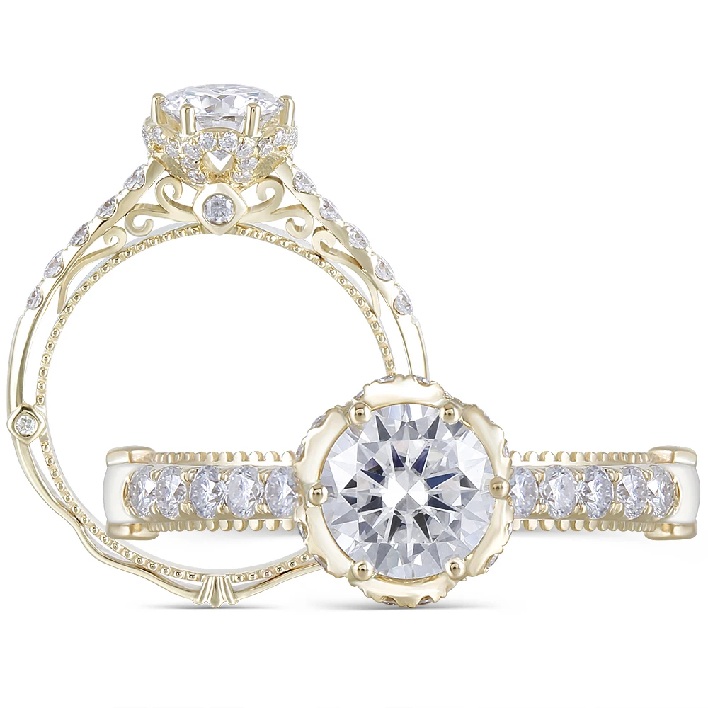 

Transgems Vantage Type 14K 585 Yellow Gold Main 1ct 6.5mm F Color Moissanite Engagement Ring for Women with Moissanite Accents