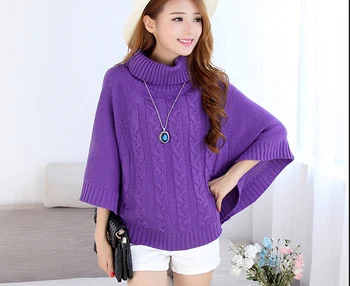 

Autumn Spring Women Sweaters and Pullovers Loose Turtleneck Cape Shawl Female Seven Point Bat Sleeve Knitted Sweater Coat