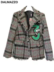 Женская твидовая шерстяная куртка с кисточками «гусиные лапки», пальто для женщин 2019, осенне-зимний высококачественный дизайн, длинный